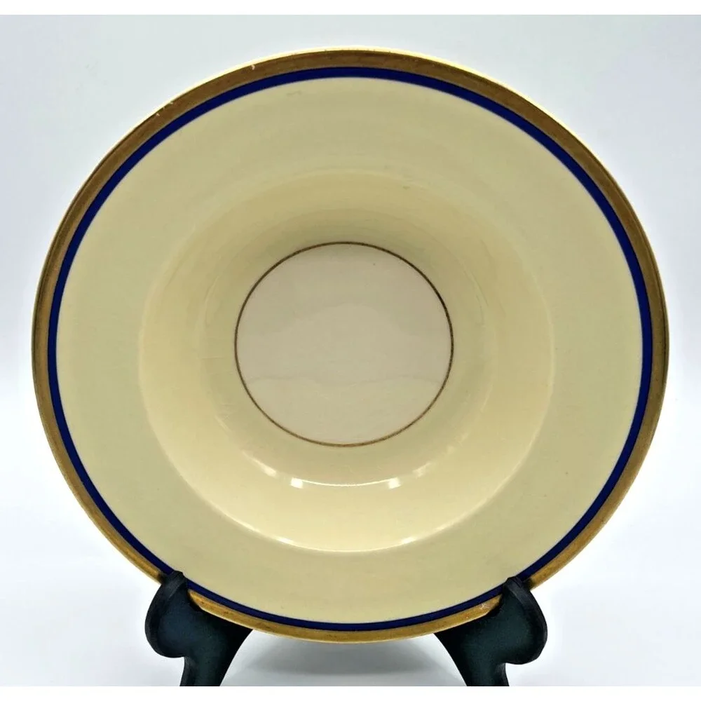 Myott Staffordshire England Cream Soup Bowls Set of 2 Cobalt Blue & Gold Rim
